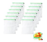 QINGYIWL 12 Pezzi Sacchetti in Rete Riutilizzabili, 35 x 30 cm Lavabili Sacchetti di Rete con Cordoncino per Alimenti, Verdura, Frutta, Giocattoli