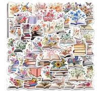 QINGZHUO-100PCS Diary Book Flowers Reading Stickers Toy DIY Vinyl Scrapbook Notebook Laptop Kindle Computer Phone Luggage Car Sticker