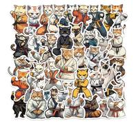 QINGZHUO-50 opere d'arte: Adesivo Graffiti Kung Fu Meow in cartone animato, Pacchetto di adesivi estetici impermeabili, Premio Quaderno in classe, Borbottiglia d'acqua per skateboard, Ragazza adulta