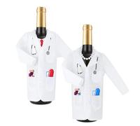 QINGZY 2 Pezzi Sacchetti per Bottiglie di Vino, Copribottiglie Vino in Feltro, Design Camice da Infermiere o Medico, Elegante per Regali e Decorazioni per Laurea, Festa, Natale