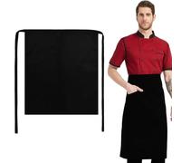 QINGZY Grembiule Cameriere Nero, 70x70cm Mezzo Grembiuli da Cucina con 1 Tasche, Vita Corta Chef Grembiule per Uomini Donne per Bistrot, Bar, Ristorante