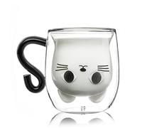 Qinhai Tazza Gatto, Doppia Parete Vetro, da Caffe, Idee Regalo Donna Amica Moglie Maestra Ragazza, per Natale Pasqua Festa della Mamma Compleanno Halloween