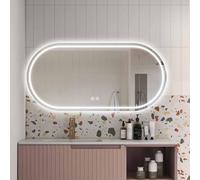 Qinhaixi 32 "Specchio da Bagno Illuminato Moderno, Specchio a Parete Grande 48", Specchio per Trucco a 3 Colori, Specchio a Full-Lunghezza Ovale 51 "Specchio a LED Senza cornici a Tutta
