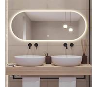 Qinhaixi 51 "Grande Specchio da Bagno Ovale, Specchio da Trucco da 40" con luci 3 Colori dimmerabili, Specchio da Parete a Prova di frantuma