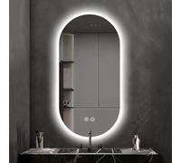 Qinhaixi 51 "Grande Specchio da Bagno Ovale, Specchio da Trucco da 40" con luci 3 Colori dimmerabili, Specchio da Parete a Prova di frantumazione con Funzione anticuoluni