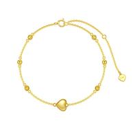 Qinhaixi Bracciale per il cuore d'oro da 9 ct, braccialetto di collegamento in perline in oro giallo solido, per donne ragazze donne, 6,5 "+1" +1 "