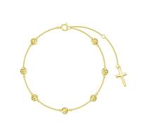 Qinhaixi Bracciale per perle dorate da 9 ct, bracciale a catena in oro in oro giallo solido con ciondolo incrociato, per donne femminili da donna mum sorelle, 6,5 "+1" +1 "