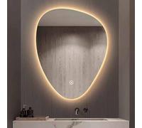 Qinhaixi Specchio a LED Asimmetrico a LED, Specchio da Bagno a Triangolo Irregolare Decorativo con legti, Decorazioni per la casa aluminata a 3 Colori per Il Trucco (inversione sospesa, 90x70cm)