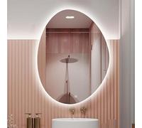 Qinhaixi Specchio di Trucco Irregolare Senza Cornice con Luce a LED, Specchio da Bagno retroilluminato, trid-Color dimmebile, a Forma di lacrima Asimmetrica Decor di casa, Pulsante Touch (40 * 60 cm)