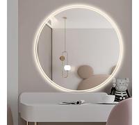 Qinhaixi Specchio Rotondo LED 32 "/80 cm a Parete a Parete 110 cm/44 Specchio da Bagno Senza Telaio Grande 24"/60 cm Controllo Tocco dimmerabile a 3 Colori per Il Trucco della Camera da Letto (luci