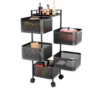 Qinlenyan Cesto di frutta in rotazione per carrelli scaffali a portata stoccaggio metallo da cucina, cesto su ruote, carrello 5 livelli con coperchio superiore verdure Nero 5 strati