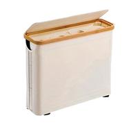 Qinlenyan Cesto portaoggetti per carta igienica con coperchio, organizer per carta igienica, per 12 rotoli di carta igienica standard, pieghevole, organizer da bagno, beige