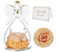 Qinqinxin Festa della Mamma Idee Regalo, Eterna Rosa con Angelo di Vetro Regalo Mamma Nonna, Rosa Stabilizzata Vera, Angelo Custode del Fiore Eterno Regali Festa della Mamma, Originali Regalo Donna