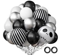 QINQINZIJIN 63 Pezzi Palloncini Halloween, 12 Pollici Nero Bianco Argento Palloncini, Palloncino Foil di Teschio, Decorazioni Festa per Halloween Compleanno Carnevale