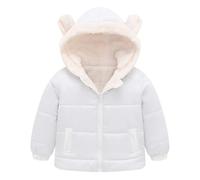 QINQNC Baby Toddler Winter Fleece Coat 1~8Years Boys Girls Cute Bear Ear Hooded Jackets with Pockets Kids Boys Girls Hooded Down Jacket Thicken Warm Winter Coat Outerwear Rain (White, 1-2 Years)