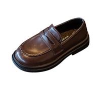 QINQNC Kids Loafer Girls PU Leather School Shoes Easy Fastening Formal Shoes Comfort Wide Fit Casual Work Shoes Performance Shoes Wedding Fashion Footwear, 2~12t, w001 Black (Brown, 33.5 Big Kids)