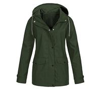 QINQNC Ladies Rain Jacket Functional Rain Coat Windbreaker Water proof Hiking Jacket Breathable Outdoor Jacket with Hood Lightweight Zipper Rain Jacket for Hiking Walking Camping (Army Green, M)
