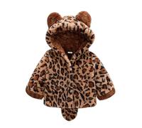 QINQNC Newborn Toddler Baby Boys Girls Fleece Coats, Leopard Print Bears Hooded Warm Jacket Long Sleeve Faux Furing Coat Cute Trench Overcoat Plush Thick Outwear Windproof, 3 Boys (Coffee, 3-6 Months)
