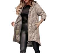 QINQNC Piumino Invernale Donna Blauer Giubbotto Donna Womens Quilted Puffer Jacket Hooded Long Sleeve Zip Up Winter Coat Lightweight Warm Jackets with Pockets Cappotto Donna Elegante (Khaki, L)