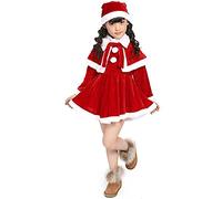 QINQNC Santa Claus Cosplay Costume Suit, Santa Dress Girls, Christmas Cloak Xmas Hat Fancy Dress Costume Outfit Christmas Cape for Girls Xmas Holiday Party Gifts for Kids (Red, 140)