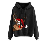QINQNC Star Christmas Jumpers Square Neck Women Christmas Fall Sweatshirts for Women Casual Trendy Graphic Printed Drawstring Hoodie Long Sleeve Loose Comfy Cute Christmas Sweater Autumn (Black, XL)