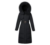 QINQNC Women's Padded Faux Furing Parka Coat Extra-Length Jacket Women's Tie Padded Jacket Women's Coat Women Long Down Padded Puffer Coat Winter (Black, XS)