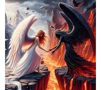 QINRUBB 5D DIY Angel and Demon Diamond Painting Kits, Full Drill Diamond Art Painting Kits for Adults Beginners, DIY 5D Fantasy Painting by Numbers Diamond Art Kits for Home Fashion Decor 30x30cm