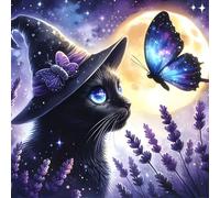 QINRUBB 5D DIY Black Cat Diamond Painting Kits,Round Full Drill Butterfly Diamond Art Painting Kits for Adults Beginners, DIY Painting by Numbers Moon Diamond Art Kits for Home Fashion Decor 30x30cm