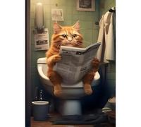 QINRUBB 5D DIY Cat Reading Newspaper Diamond Painting Kits,Round Full Drill Diamond Art Painting Kits for Adults Beginners, DIY Painting by Numbers Diamond Art Kits for Home Fashion Decor 30x40cm