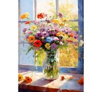 QINRUBB 5D DIY Colourful Flowers Diamond Painting Kits,Round Full Drill Window Diamond Art Painting Kits for Adults Beginners, DIY Painting by Numbers Diamond Art Kits for Home Fashion Decor 30x40cm