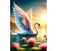 QINRUBB 5D DIY Fantasy Swan Diamond Painting Kits, DIY Full Drill Sunset Diamond Art Painting Kits for Adults Beginners, 5D Painting by Numbers Lotus Diamond Art Kits for Home Fashion Decor 30x40cm