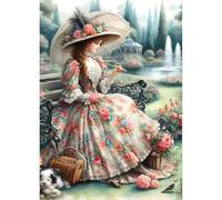 QINRUBB 5D DIY Lady Diamond Painting Kits,Round Full Drill Vintage Diamond Art Painting Kits for Adults Beginners, DIY Painting by Numbers Garden Diamond Art Kits for Home Fashion Decor 30x40cm