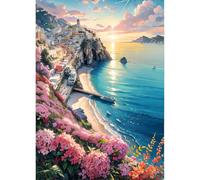 QINRUBB 5D DIY Seaside Diamond Painting Kits, Full Drill Santorini Diamond Art Painting Kits for Adults Beginners, DIY 5D Sunset Painting by Numbers Diamond Art Kits for Home Fashion Decor 30x40cm