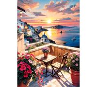 QINRUBB 5D DIY Sunset Diamond Painting Kits, Full Drill Santorini Diamond Art Painting Kits for Adults Beginners, DIY 5D Seaside Painting by Numbers Diamond Art Kits for Home Fashion Decor 30x40cm