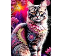 QINRUBB DIY Dream Cat Diamond Art Kit for Adults Beginners, Full Drill Mandala Diamond Painting Kits, 5D Fantasy Kitten Painting by Numbers DIY Craft Kits for Home Wall Decor 12x16 inch