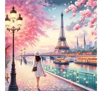 QINRUBB DIY Eiffel Tower Diamond Painting Kits, Full Drill Seine River Diamond Art Painting Kits for Adults Beginners, DIY 5D Painting by Numbers Street Diamond Art Kits for Home Decor 12x12 inch
