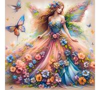 QINRUBB DIY Fairy Diamond Painting Kits, Full Drill Butterfly Diamond Art Painting Kits for Adults Beginners, DIY 5D Colourful Flowers Painting by Numbers Diamond Art Kits for Home Decor 12x12inch