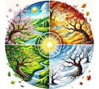 QINRUBB DIY Four Seasons Diamond Art Kit for Adults Beginners, Full Drill Tree of Life Diamond Painting Kits, 5D Landscape Painting by Numbers DIY Craft Kits for Home Wall Decor 12x12 inch