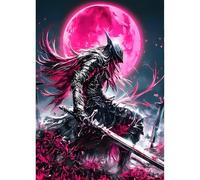 QINRUBB DIY Japanese Samurai Diamond Art Kit for Adults Beginners, Full Drill Ninja Diamond Painting Kits, 5D Blood Moon Painting by Numbers DIY Fantasy Craft Kits for Home Wall Decor 12x16 inch