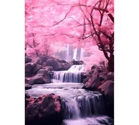 QINRUBB DIY Pink Forest Diamond Art Kit for Adults Beginners, Full Drill Waterfall Diamond Painting Kits, 5D Dreamland Painting by Numbers DIY Fantasy Craft Kits for Home Wall Decor 12x16 inch