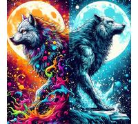 QINRUBB DIY Sun and Moon Diamond Painting Kits, Full Drill Wolf Diamond Art Painting Kits for Adults Beginners, DIY 5D Painting by Numbers Fantasy Diamond Art Kits for Home Decor 12x12 inch