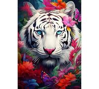 QINRUBB DIY White Tiger Diamond Art Kit for Adults Beginners, Full Drill Butterfly Diamond Painting Kits, 5D Fantasy Tiger Painting by Numbers DIY Flowers Craft Kits for Home Wall Decor 12x16 inch