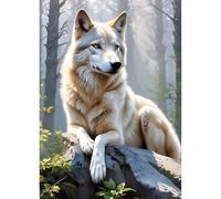 QINRUBB DIY Wolf in the Forest Diamond Painting Kits, Full Drill Sunshine Diamond Art Kit for Adults Beginners, 5D Wolf Painting by Numbers Cross Stitch DIY Craft Kits for Home Wall Decor 12x16 inch