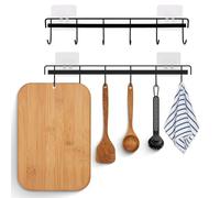 Qinsky 2 pcs Porta Utensili da Cucina,Barra Portautensili Cucina Autoadesivo Niente Fori Necessari Portautensili Cucina con 6 Ganci per Utensili da Cucina Senza Foratura