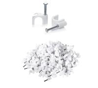 Qinsky Fermacavi Muro,Fermacavo Fisso Tondi 100 PCS Chiodi per Fili a Muro Nylon Gestione Cavi con Chiodi in Acciaio Ferma Cavi per Pareti Ufficio Casa Fissaggio Cucina Bianco 12mm