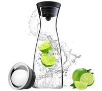Qintora Caraffa in Vetro, 1.2L Brocca Acqua Vetro con Tappo, Trasparente e resistente al calore Caraffa per acqua calda e fredda, il tè freddo, vino, caffè, latte e succo