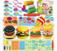 Qintora Formine Plastilina per Bambini, 21 Pezzi Plastilina Accessori e Strumenti per Argilla da Modellare,Macchina per Hamburger,6Barattoli di Pongo a Partire da 3 Anni per Ragazzo Ragazza