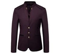 Qinvern Giacca da uomo con colletto alla coreana in tinta unita temperamento tinta unita Giacca comoda casual versatile semplice e sottile con bottoni M
