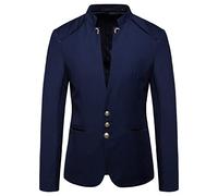 Qinvern Giacca da uomo con colletto alla coreana in tinta unita temperamento tinta unita Giacca comoda casual versatile semplice e sottile con bottoni L