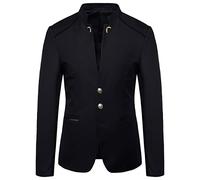 Qinvern Giacca da uomo con colletto alla coreana in tinta unita temperamento tinta unita Giacca comoda casual versatile semplice e sottile con bottoni L